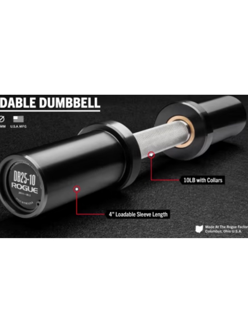 ROGUE Women’s DB25-10 LOADABLE DUMBBELL - STAINLESS STEEL